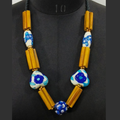 HORN PIPE & CEREMIC BEAD WITH THREAD BRAIDED NECKLACE