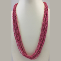 DARK PINK COLOR SEED BEAD AND GREEN GLASS BEAD NECKLACE