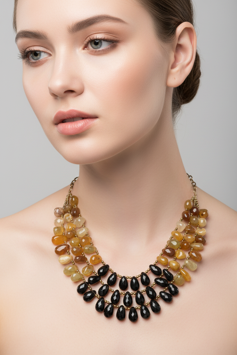 NK5010 - Stone & Metal Chain Necklace