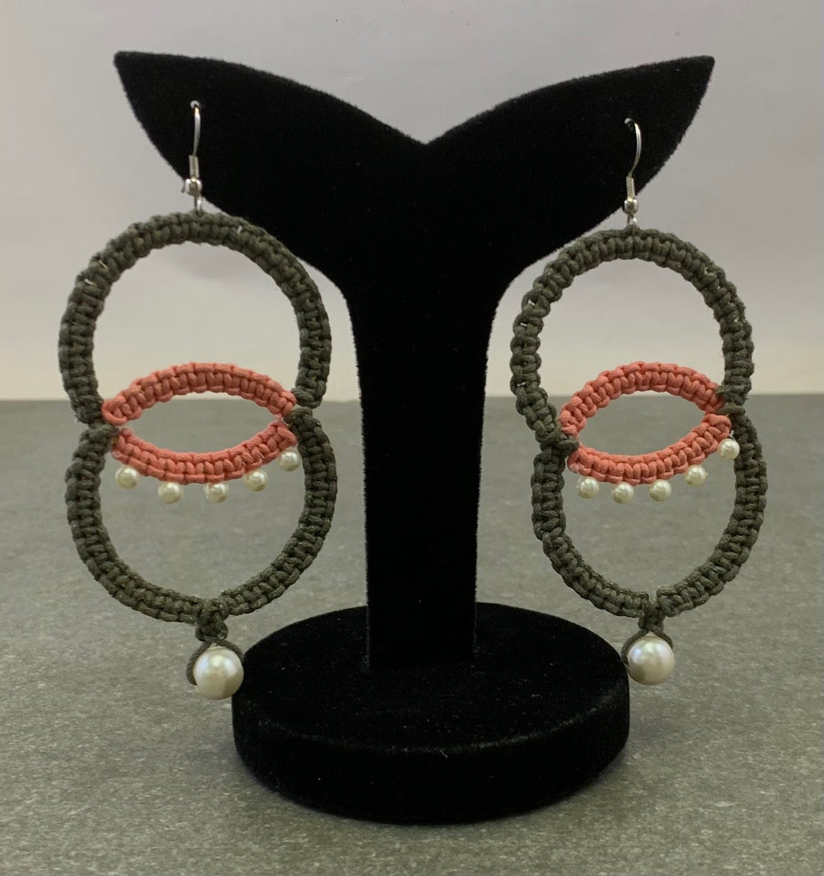 GREEN AND ORANGE COLOR WAXCORD WITH WHITE PEARL BEAD EARRING