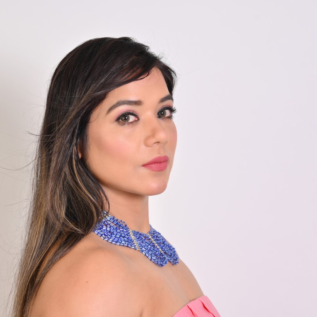 PJ710B - Cobalt blue color pipe seed bead necklace