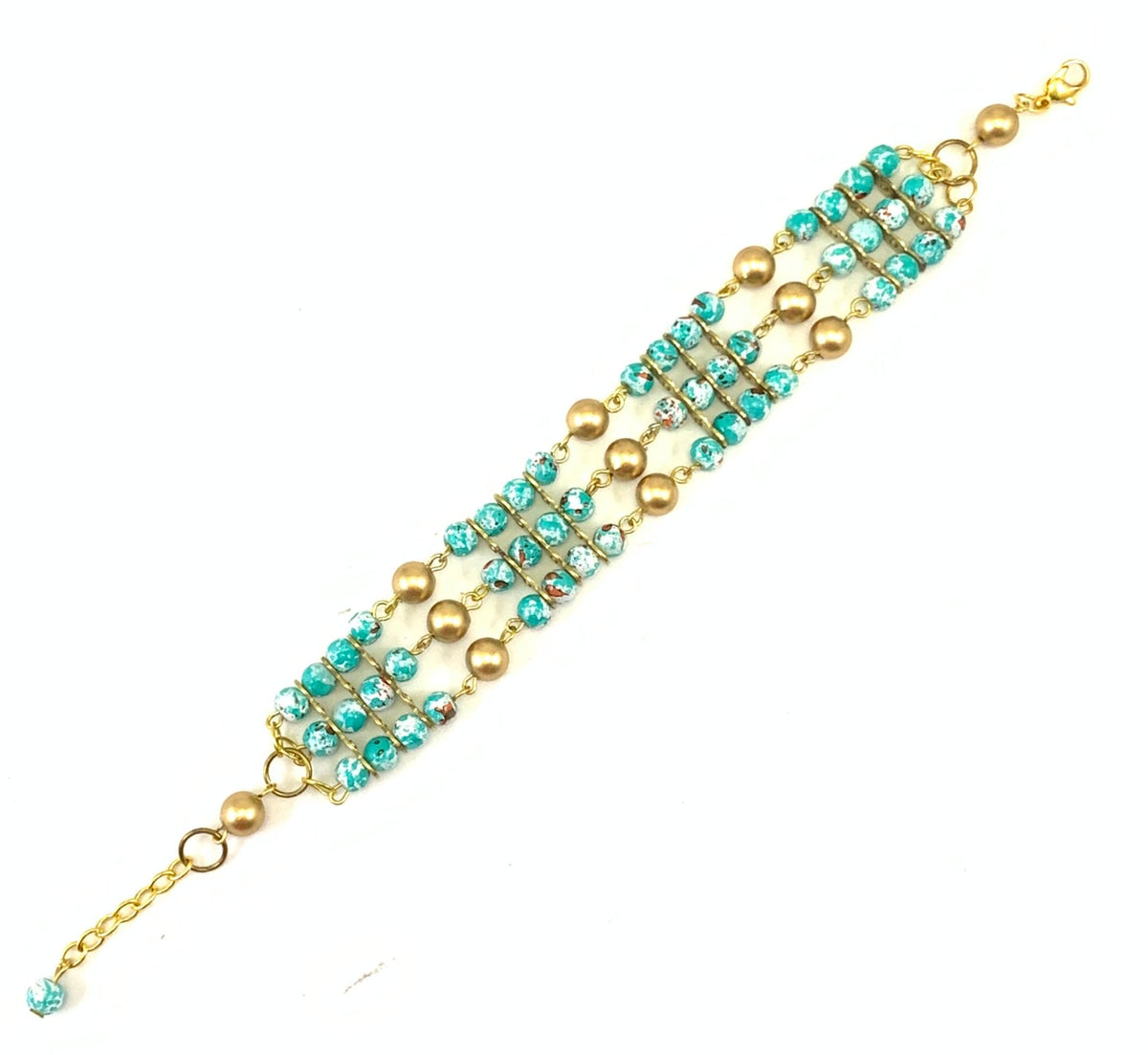 BRC5897 - MULTI LAYERED GLASS/C C P BEAD BRACELET