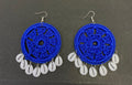 BLUE COLOR SILK THREAD CROSIYA WORK WITH WHITE COWRIE EARRING