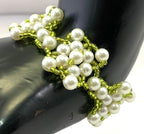 NK14593B ENSEMBLE COLLIER EN PLASTIQUE PERLES ET ROCAILLES BLANC ET VERT