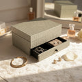 Handcrafted Antique-Finish Keepsake Box with Geometric Star Pattern