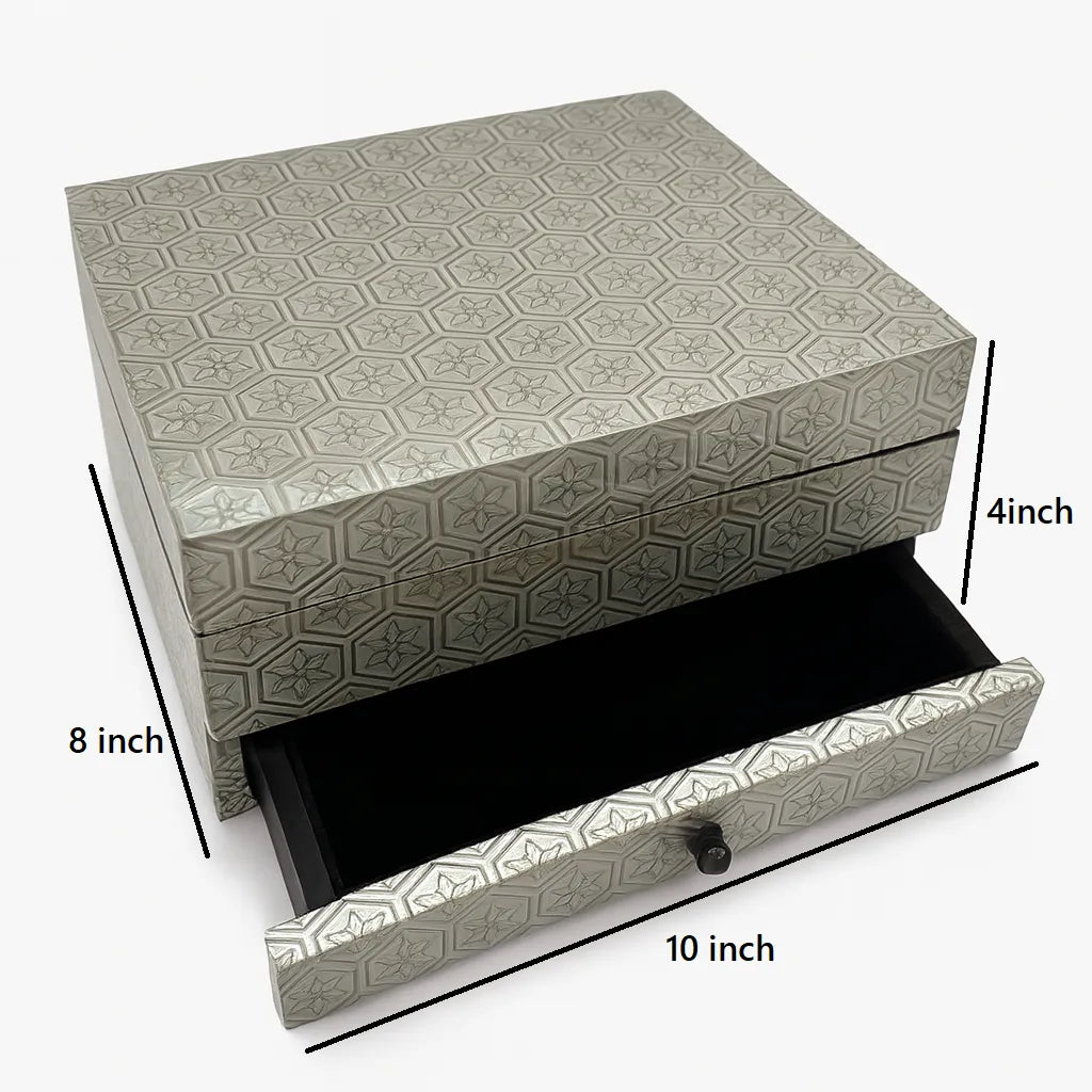 Handcrafted Antique-Finish Keepsake Box with Geometric Star Pattern