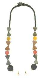 NK14848 HORN/BONE BEAD WITH BLACK BRAIDED THREAD NECKLACE