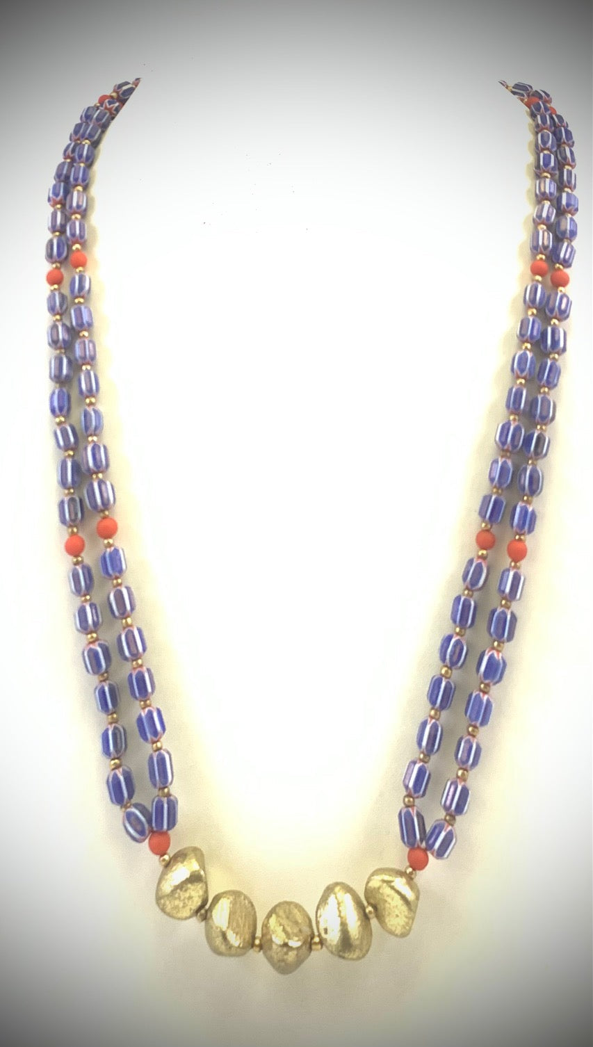 NK14923 HALSKELLTE MIT GLAS-/CHEVRON-PERLEN UND GOLDMETALL-NUGGETS