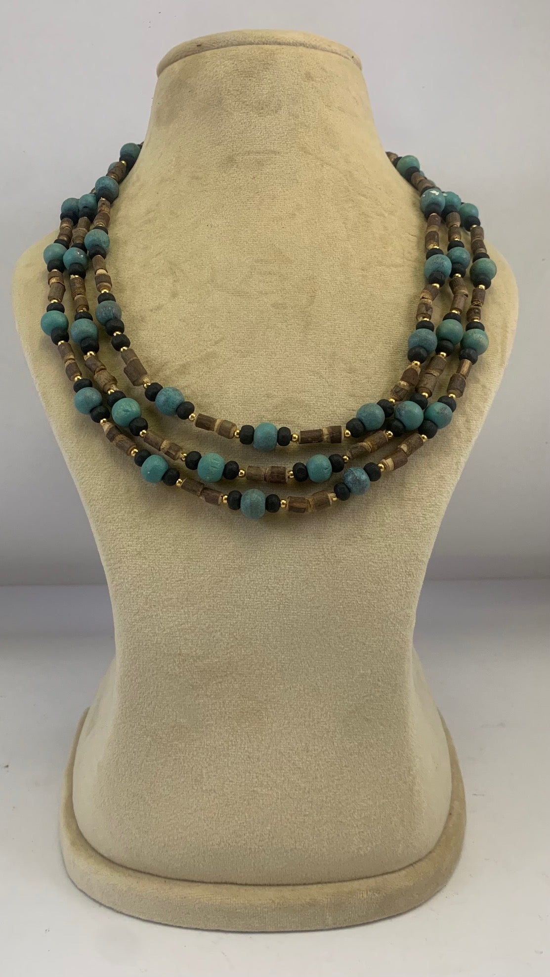 NK14701 MULTI LAYERED WOODEN BEAD NECKLACE