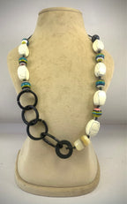 NK14959 RESIN BEAD/RING WITH BLACK  WAXCORD NECKLACE