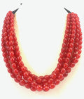 NK14533 Rote mehrschichtige Glasperlenkette mit schwarzem Band