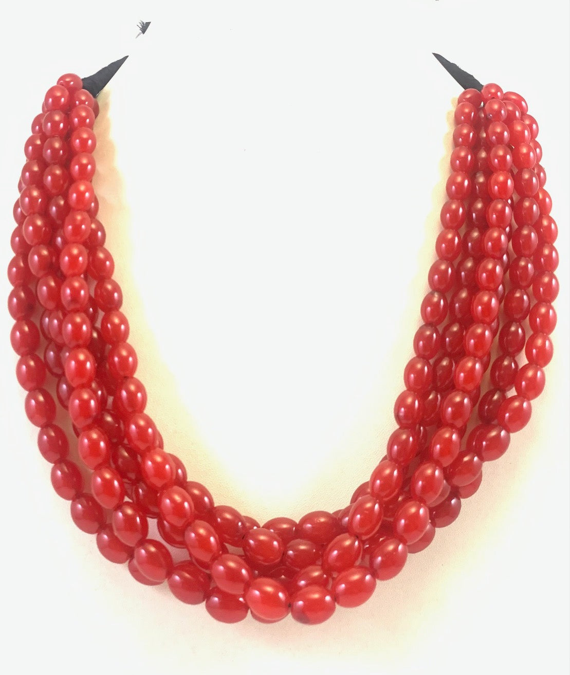 NK14533 Rote mehrschichtige Glasperlenkette mit schwarzem Band