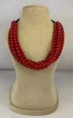 NK14533 Rote mehrschichtige Glasperlenkette mit schwarzem Band