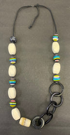 NK14959 RESIN BEAD/RING WITH BLACK  WAXCORD NECKLACE
