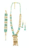 NK15157 - GLASS/C C P BEAD WITH METAL CHAIN RING NECKLACE