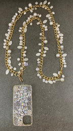 MIS3942 - TRENDY & STYLISH METAL CHAIN WITH BEADED HANGING LANYARD CROSSBODY, DURABLE DALIY USE HANGING CHAIN FOR MOBILE, CARD HOLDER & ACCESSORIES