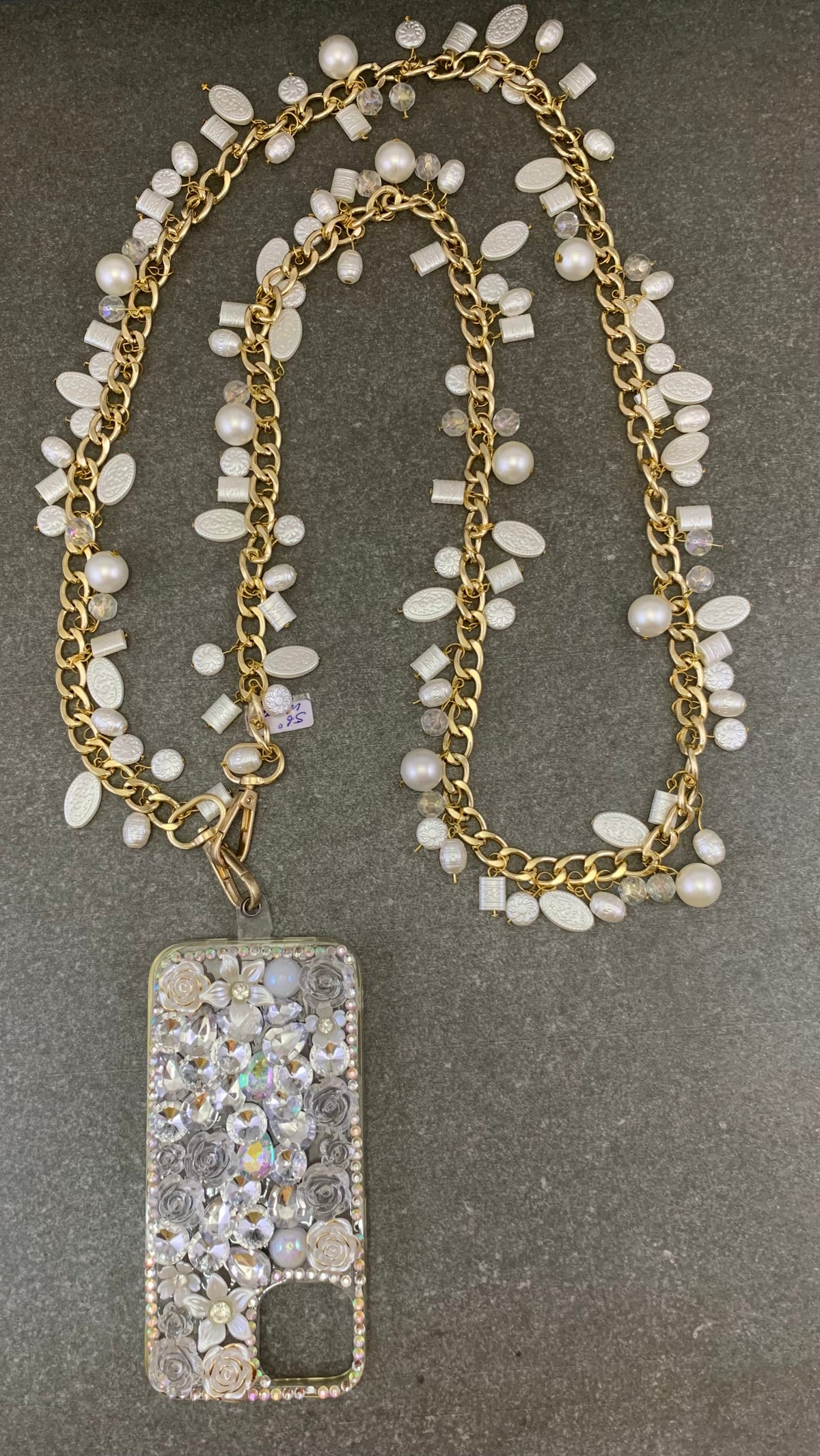 MIS3942 - TRENDY & STYLISH METAL CHAIN WITH BEADED HANGING LANYARD CROSSBODY, DURABLE DALIY USE HANGING CHAIN FOR MOBILE, CARD HOLDER & ACCESSORIES