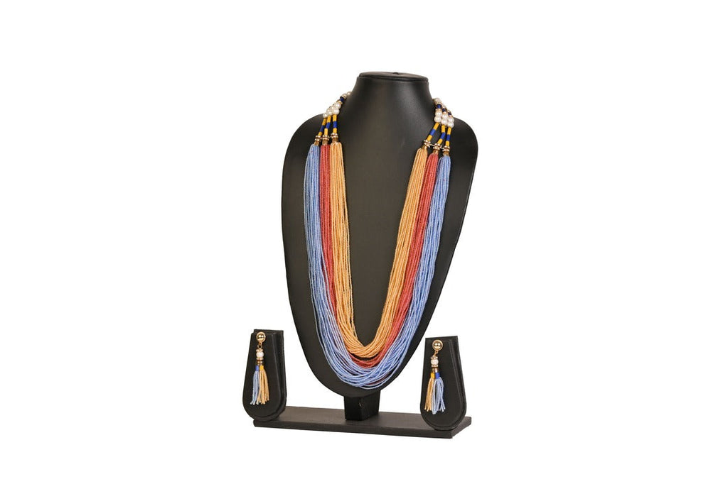 NK 11894 Multicolor seed bead necklace with matching earrings dastakaaristore
