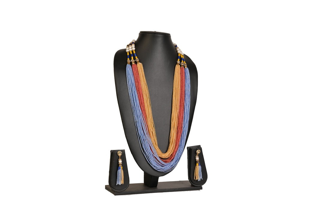 NK 11894 Multicolor seed bead necklace with matching earrings dastakaaristore