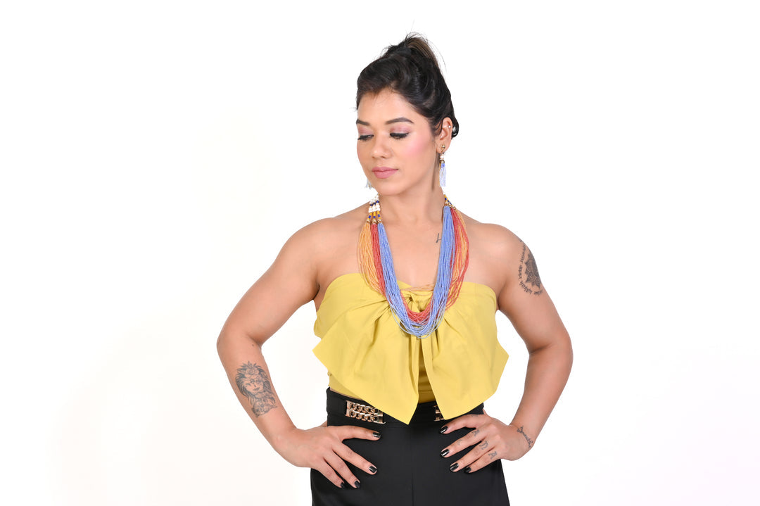 NK 11894 Multicolor seed bead necklace with matching earrings dastakaaristore