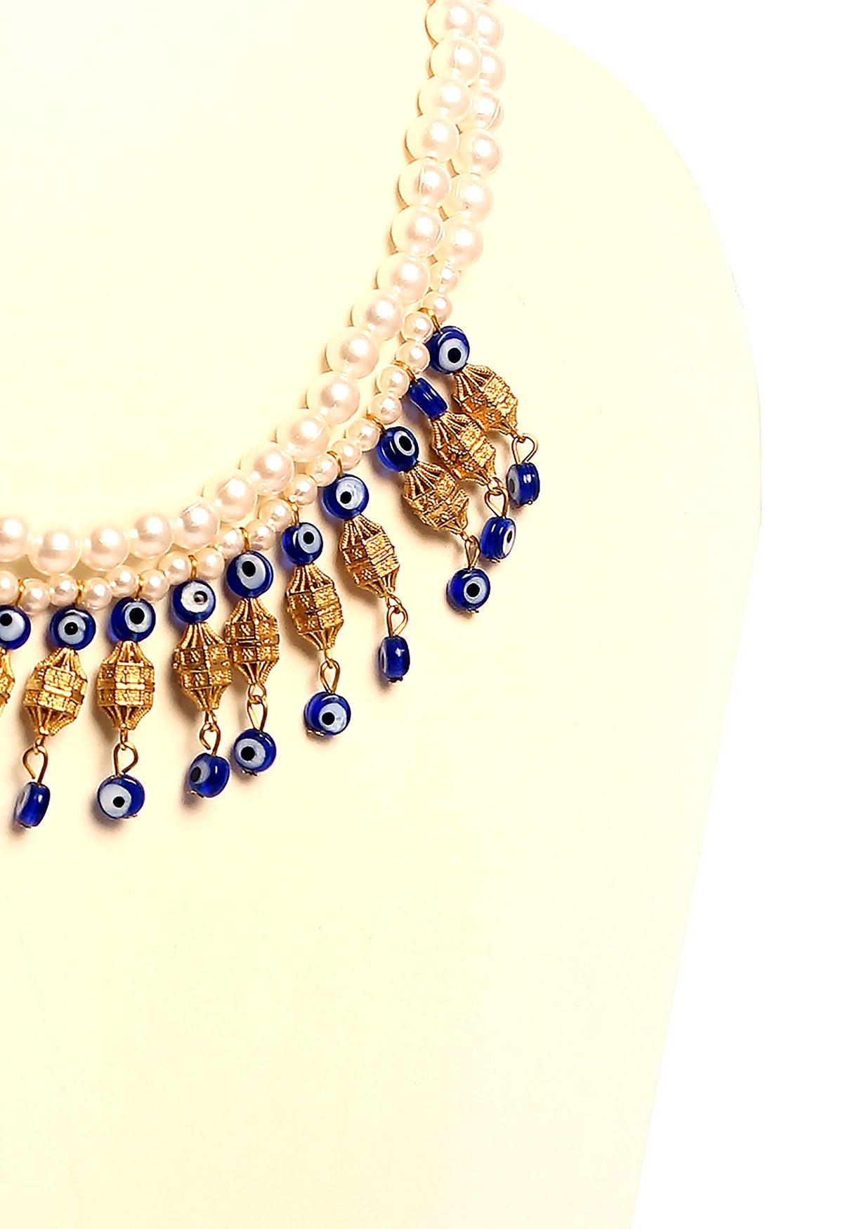 NK 12026 Artificial white pearl bead & evil eye glass bead necklace dastakaaristore
