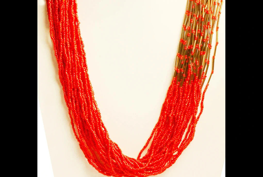 NK 3202 Seed beads necklace & copper glass pipe dastakaaristore