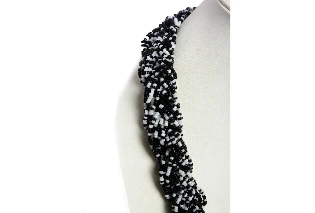 NK 3563 Black & white seed bead with metal ball necklace dastakaaristore