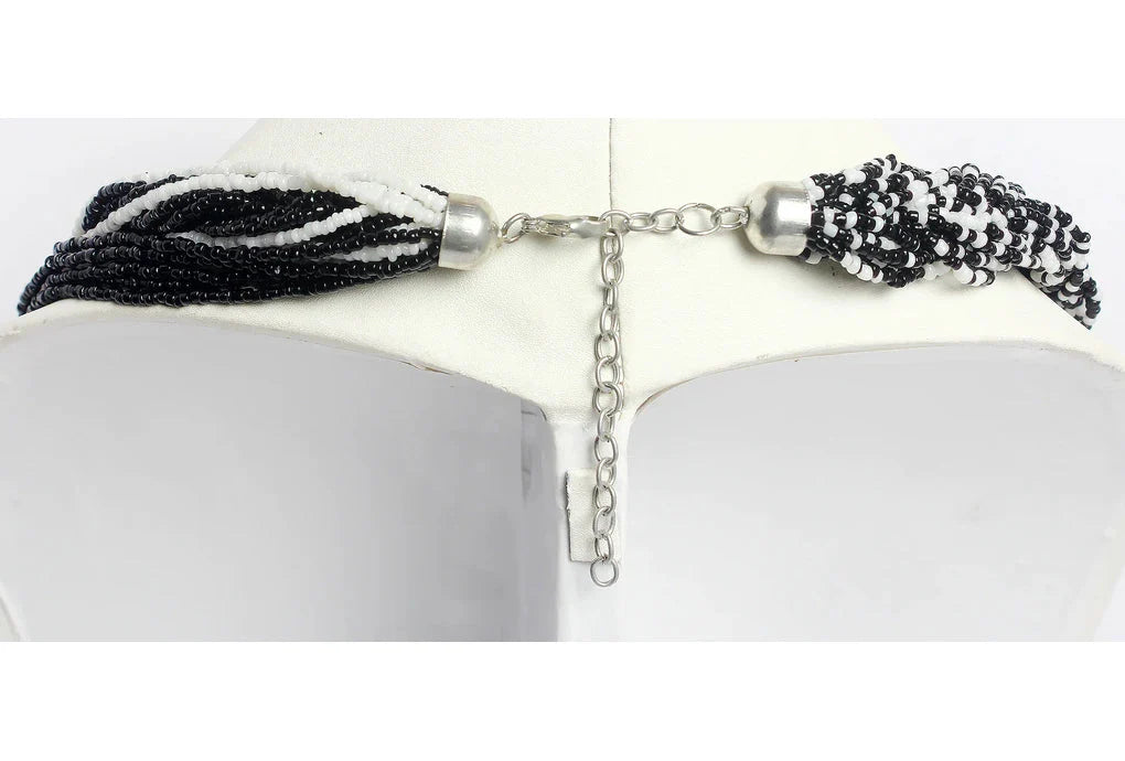 NK 3563 Black & white seed bead with metal ball necklace dastakaaristore