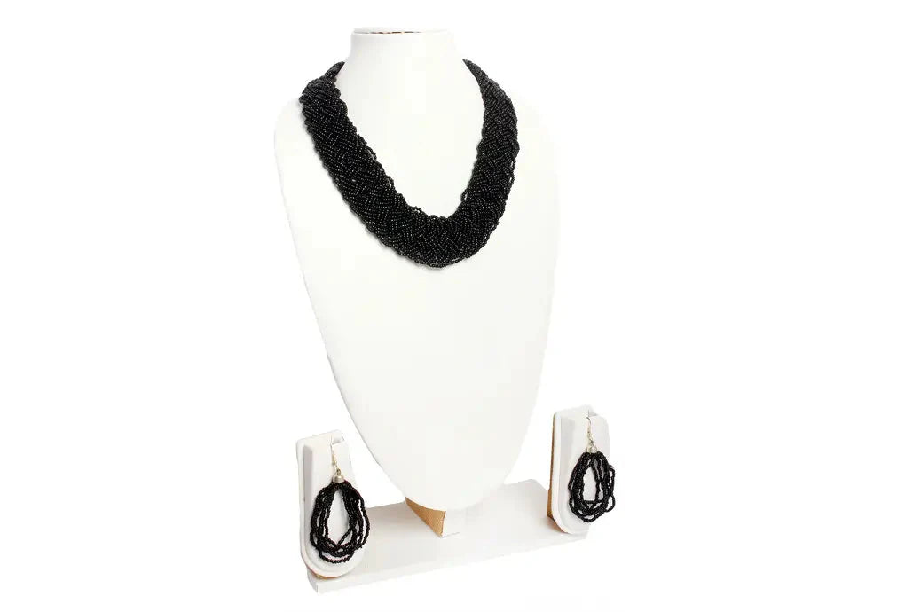 NK 3712 Green multi seed choti necklace with matching earrings set dastakaaristore