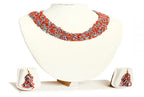 NK 3739 Red Multicolor seed bead choti necklace with matching earrings set dastakaaristore