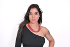 NK 6809 Red color glass bead & silver chain necklace dastakaaristore