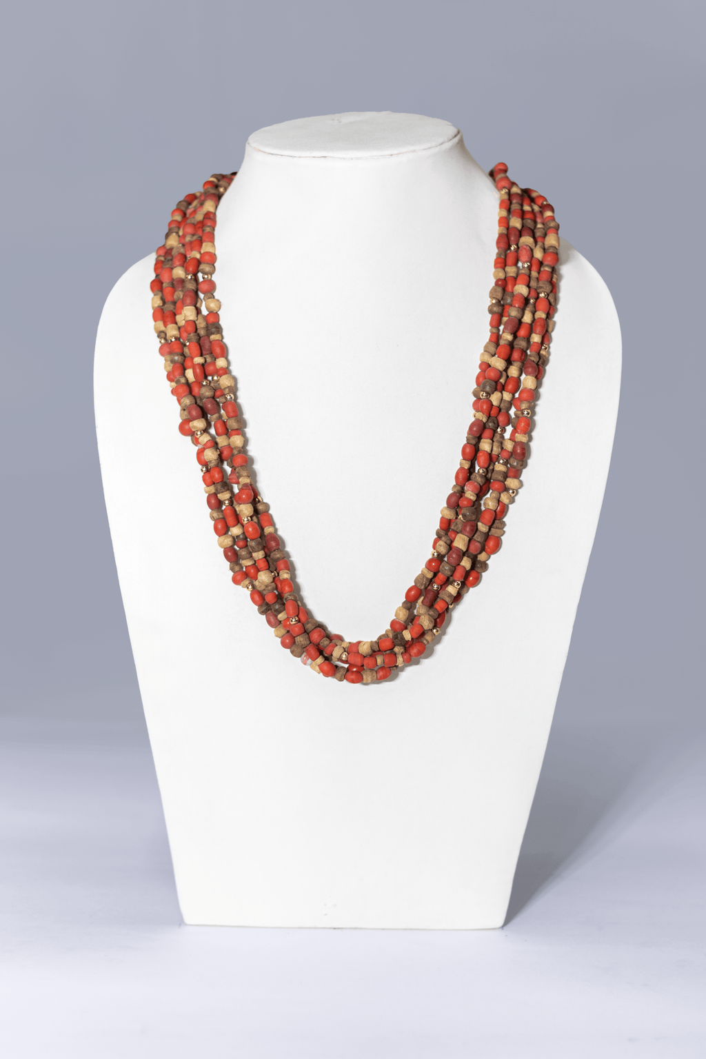 ROW WOODEN BEAD WITH RESIN HOOK NECKLACE