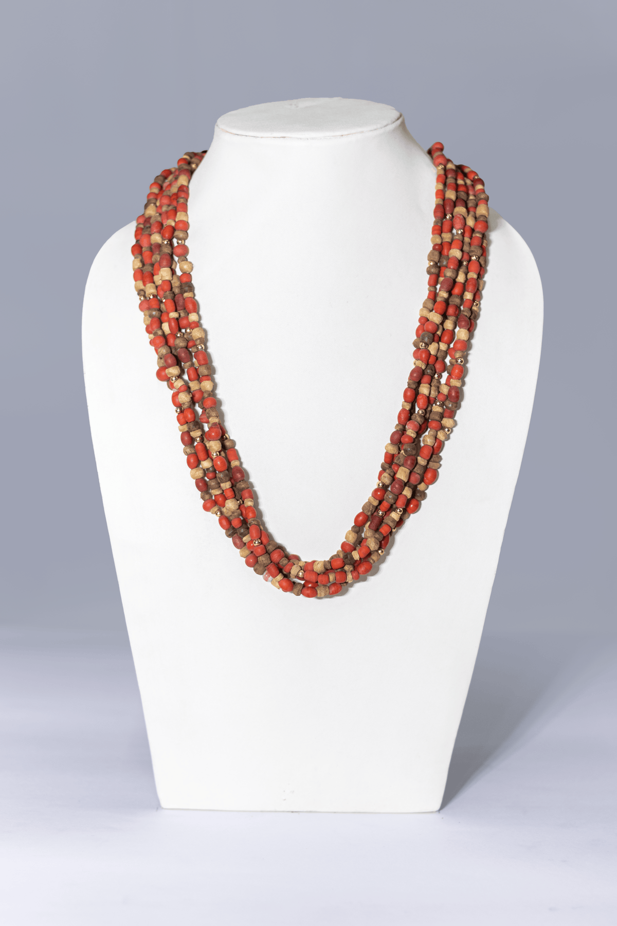 ROW WOODEN BEAD WITH RESIN HOOK NECKLACE