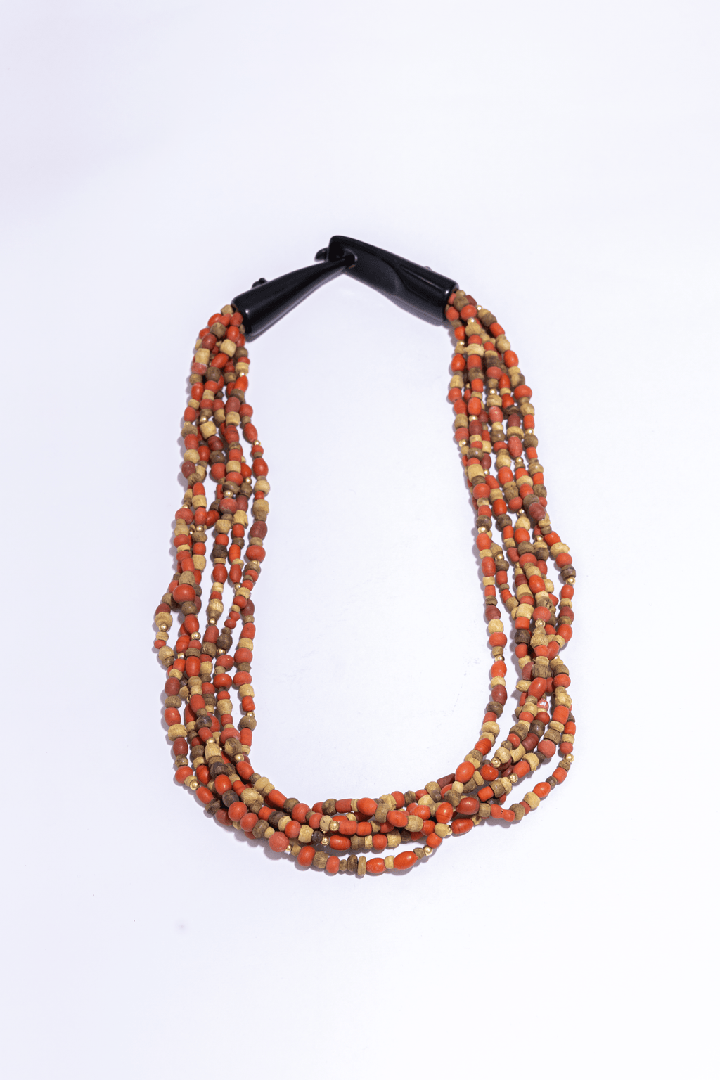 ROW WOODEN BEAD WITH RESIN HOOK NECKLACE