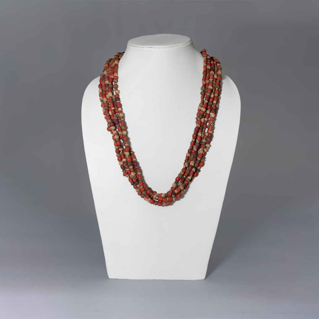 ROW WOODEN BEAD WITH RESIN HOOK NECKLACE