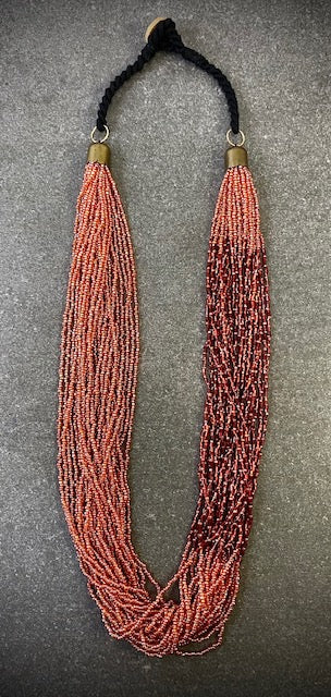 ORANGE BROWN SEED BEAD WITH THREAD BRAIDED NECKLACE