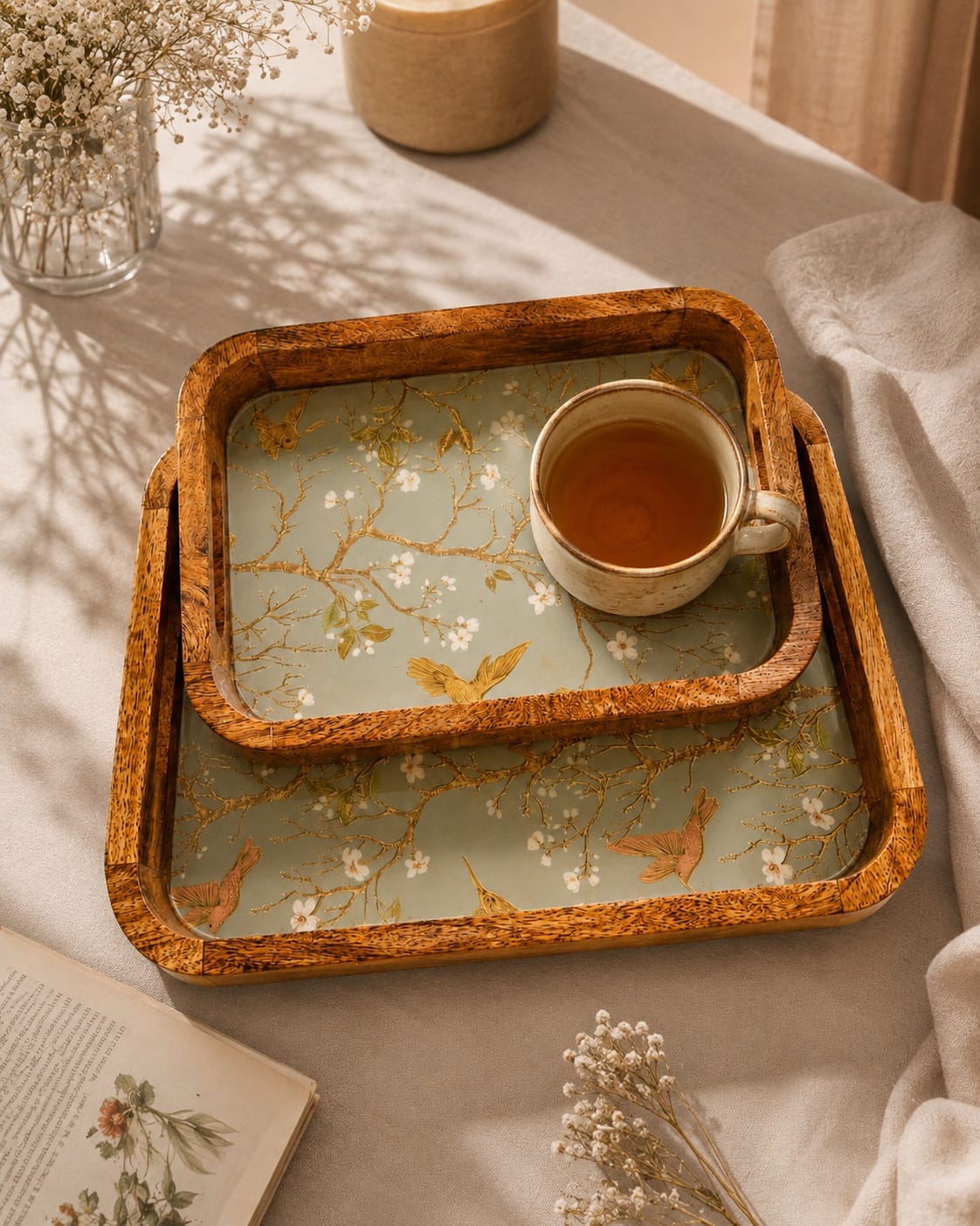 KSB0001 - Set of 2 PSc Mango Wood Tray full enamel