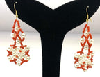 NK14593A WHITE ORANGE COLOR PLASTIC PEARL & SEED BEAD NECKLACE SET
