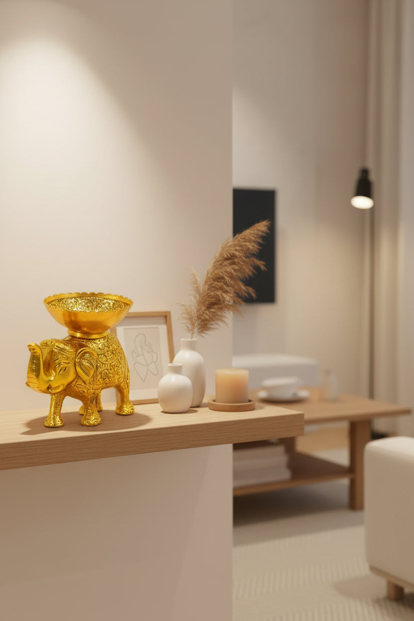 SH 815 White metal with Lacquer Polish Elephant With Bowl dastakaaristore