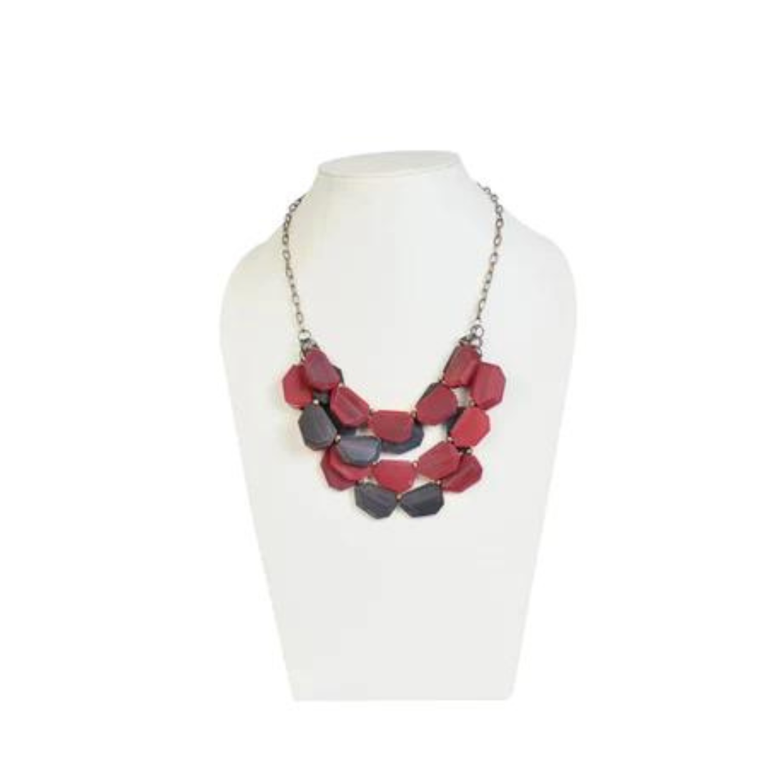 NK8864 - Maroon & slate grey horn necklace