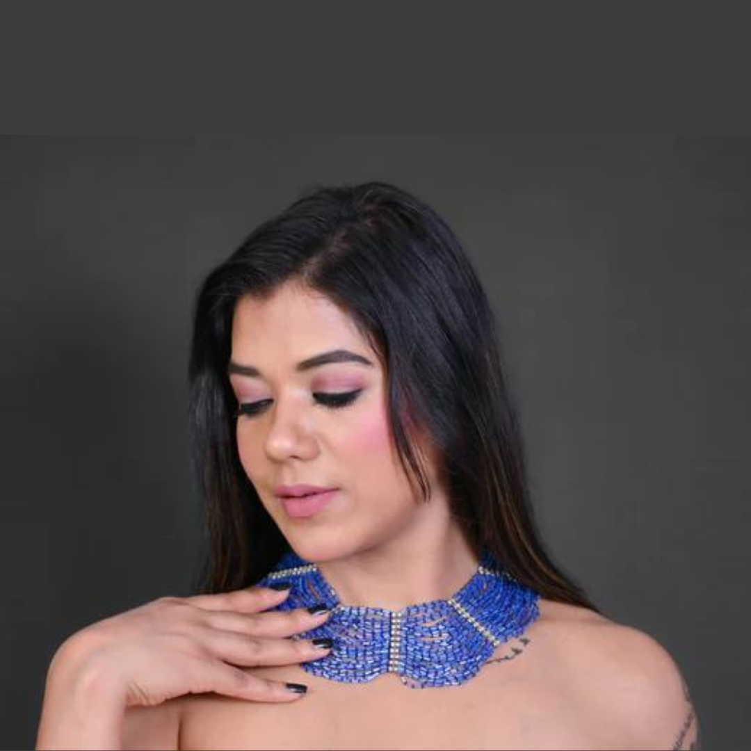 PJ710B - Cobalt blue color pipe seed bead necklace