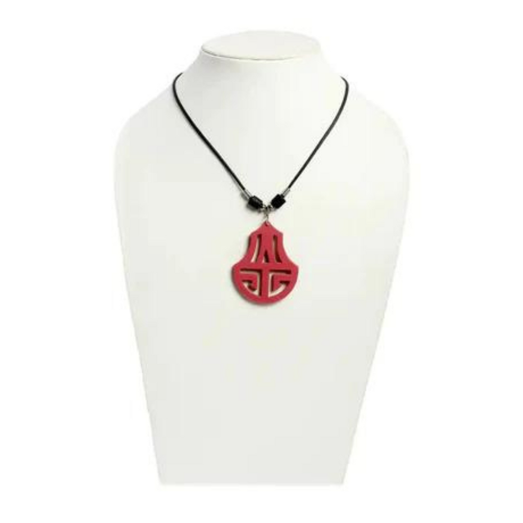 Collier en cordon ciré avec pendentif en acrylique rouge
