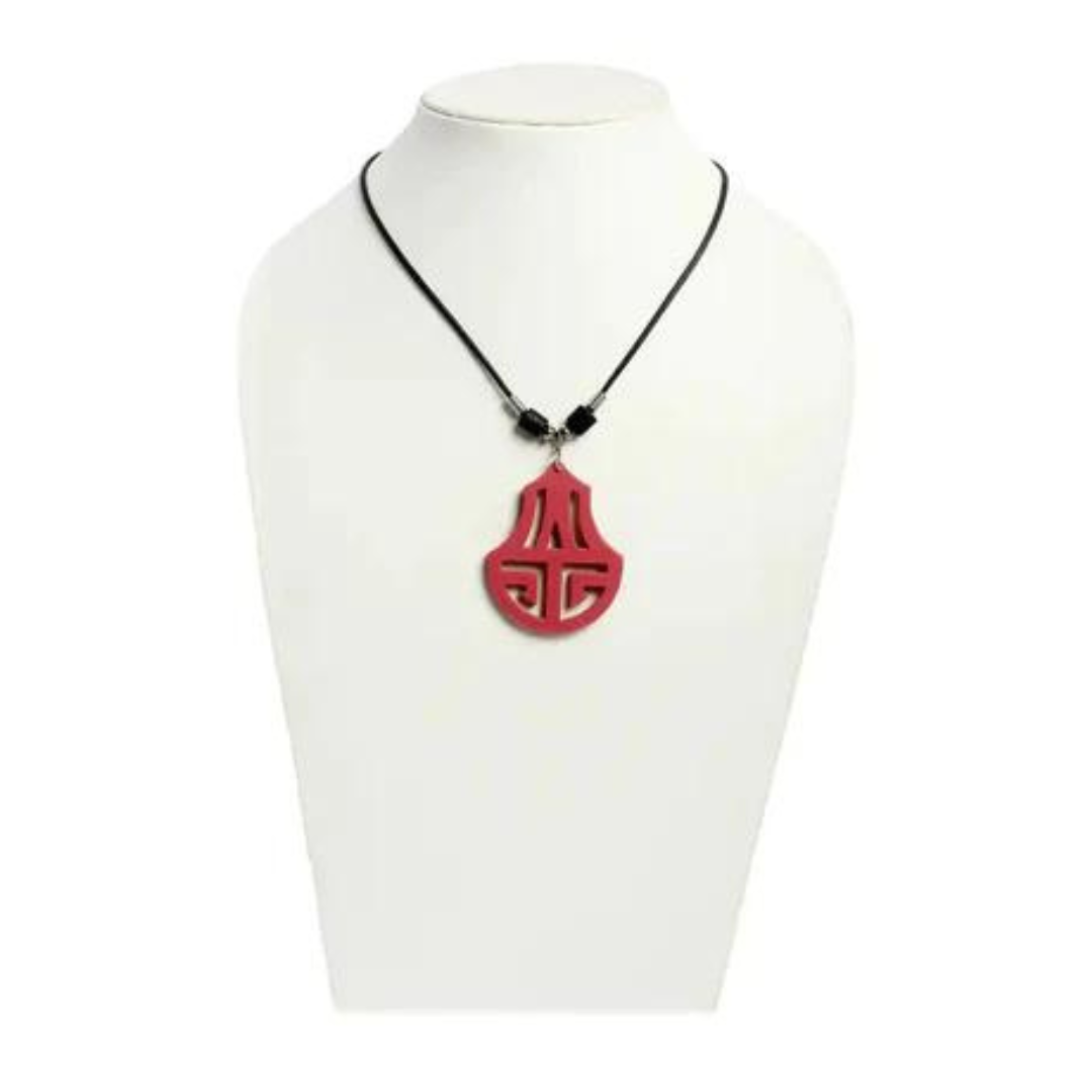 Collier en cordon ciré avec pendentif en acrylique rouge
