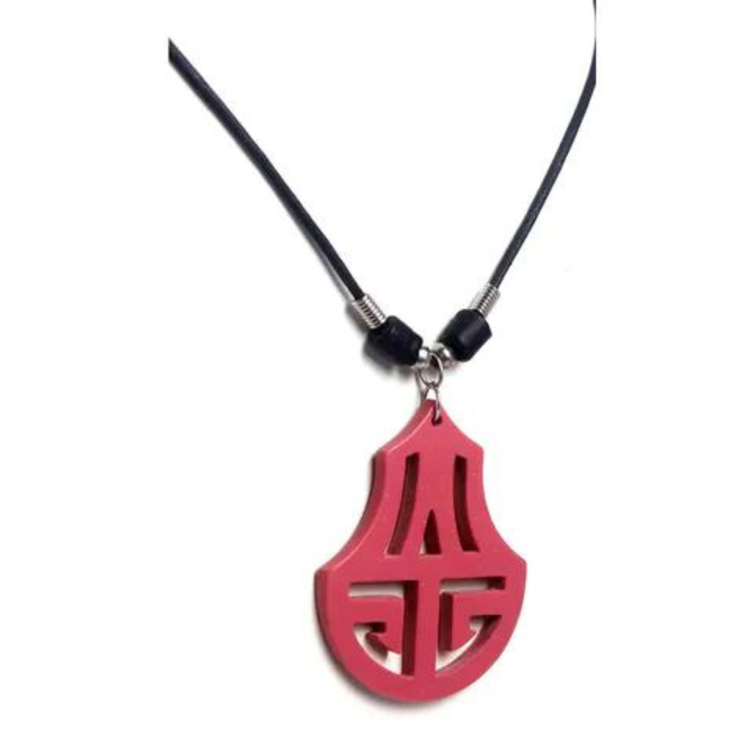 Collier en cordon ciré avec pendentif en acrylique rouge