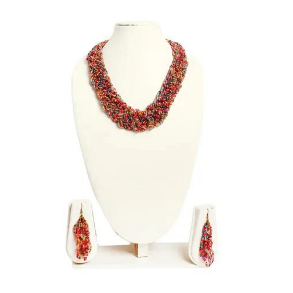 Mehrfarbige Choti-Halskette mit Rocailles und passenden Ohrringen im Set