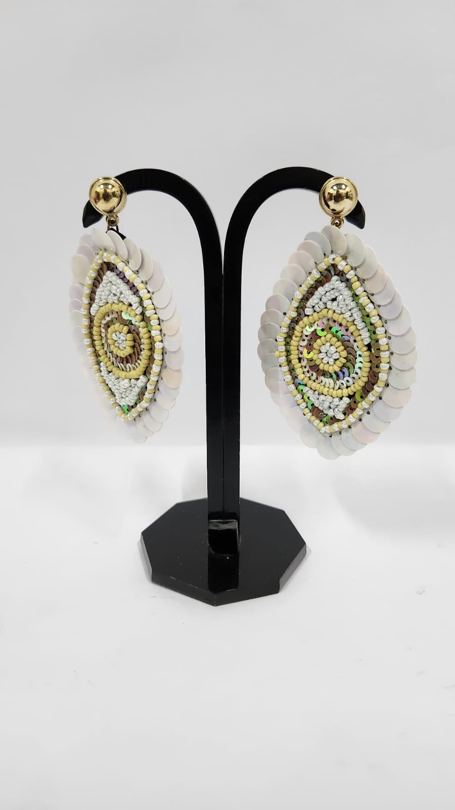 SEED BEAD WITH SEQUENCE WHITE & LEMON YELLOW COLOR EARRINGS