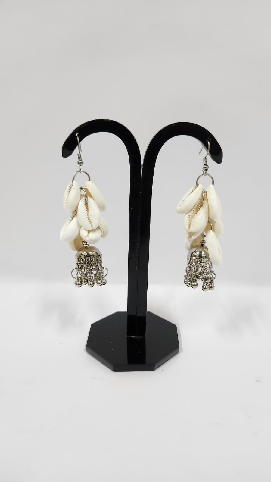 SHELL BEAD WITH METAL JHOOMKI EARRINGS