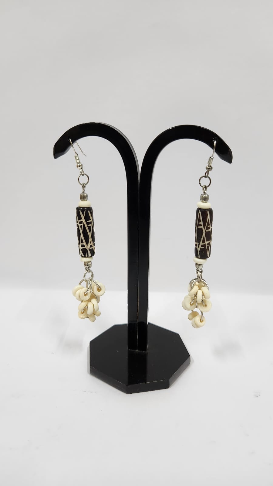 BONE BEAD BROWN & NATURAL COLOR EARRINGS