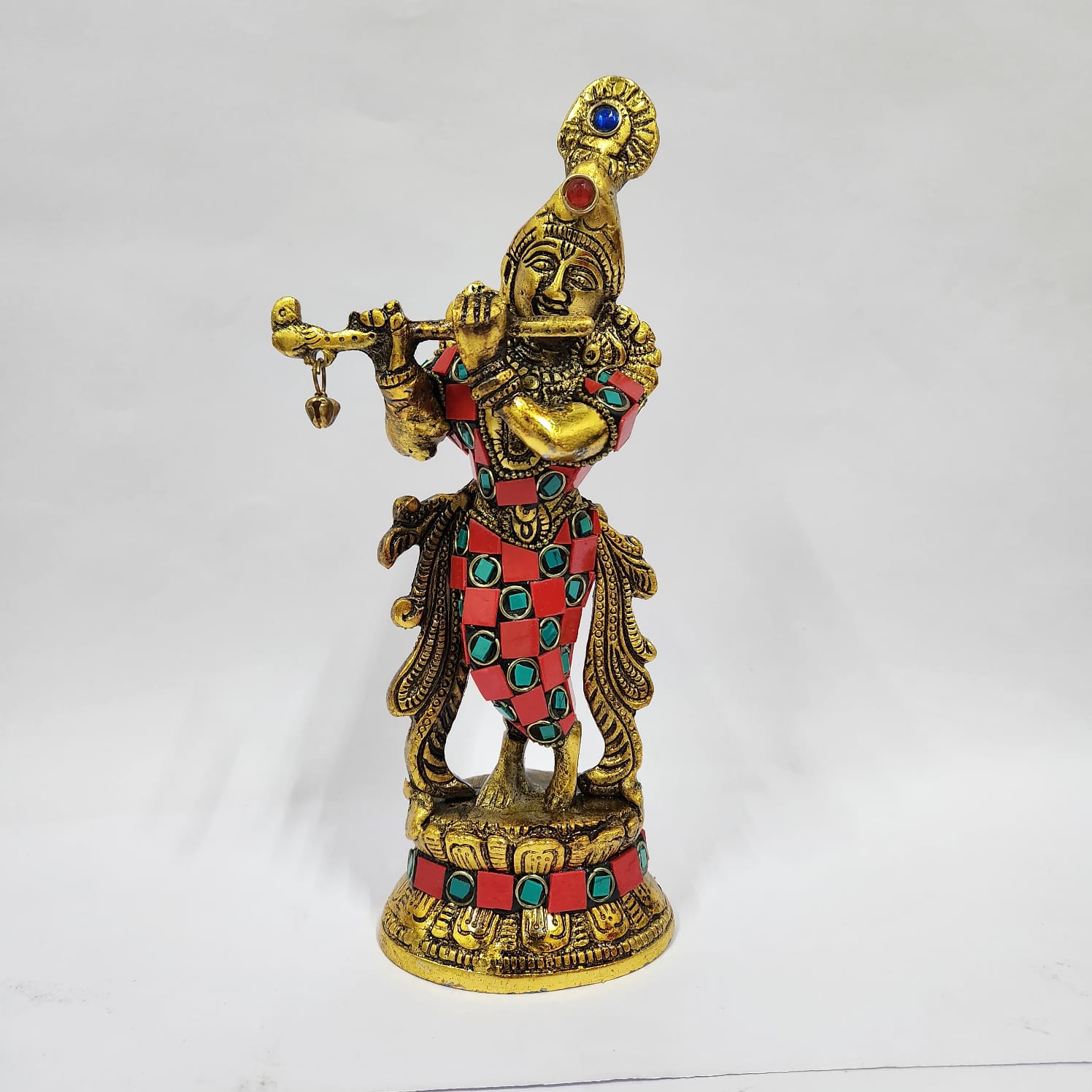 WEISSMETALL MIT LACKPOLITUR UND STEINBESATZ HERR KRISHNA