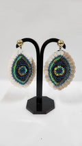 BOUCLES D'OREILLES PERLES DE ROCAILLE BLANCHES ET BLEUES